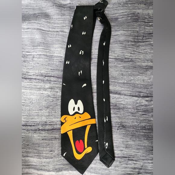 Vintage Looney‎ Tunes Mania Tie Daffy Duck Graphic Black Orange - Picture 3 of 8